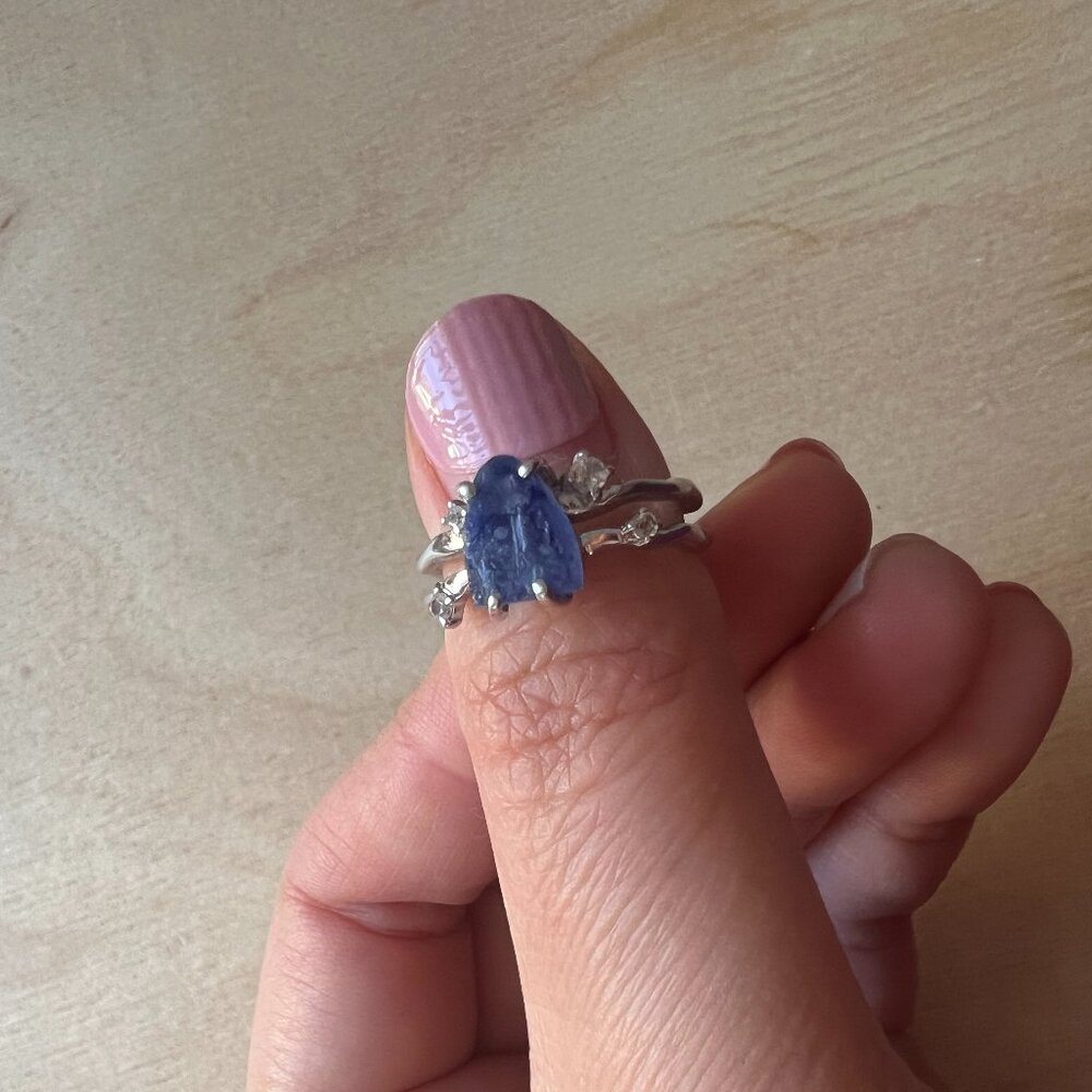 Moon Magic Blue Sapphire Raw Crystal Ring - Flow Size 6